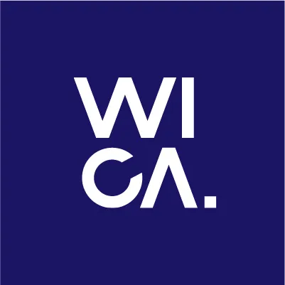 Logo: WICA, weißer Schriftzug auf dunkelblauem Grund